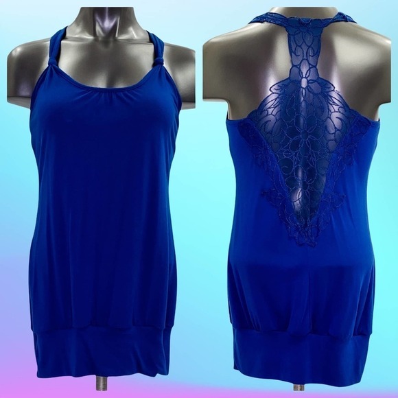 MAX Love Blue Racerback Lace Sleeveless Tunic Top - Picture 12 of 12